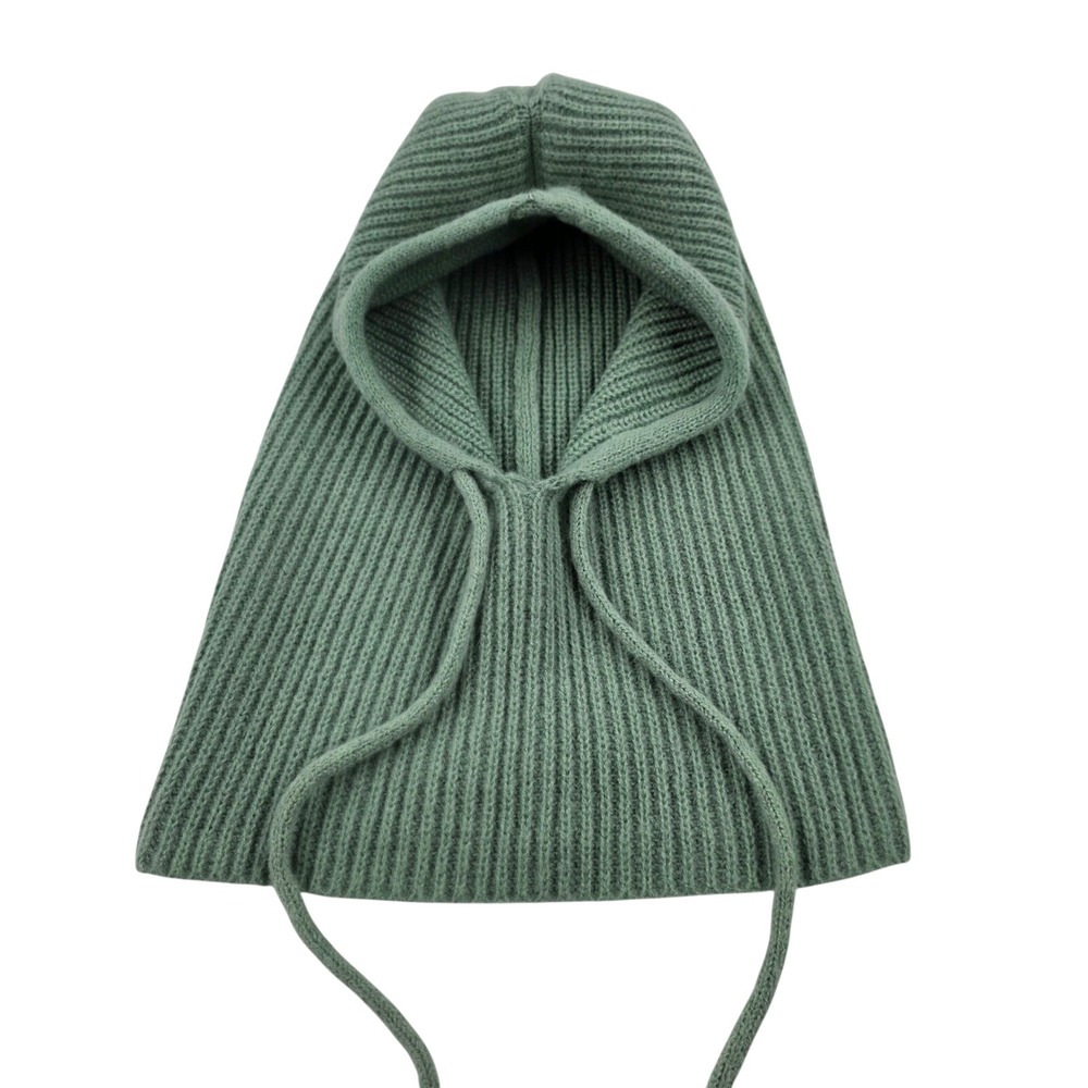 Melifluos Ribbed Knit Balaclava Hood Sage Green Drawstring Neck Warmer Gaiter